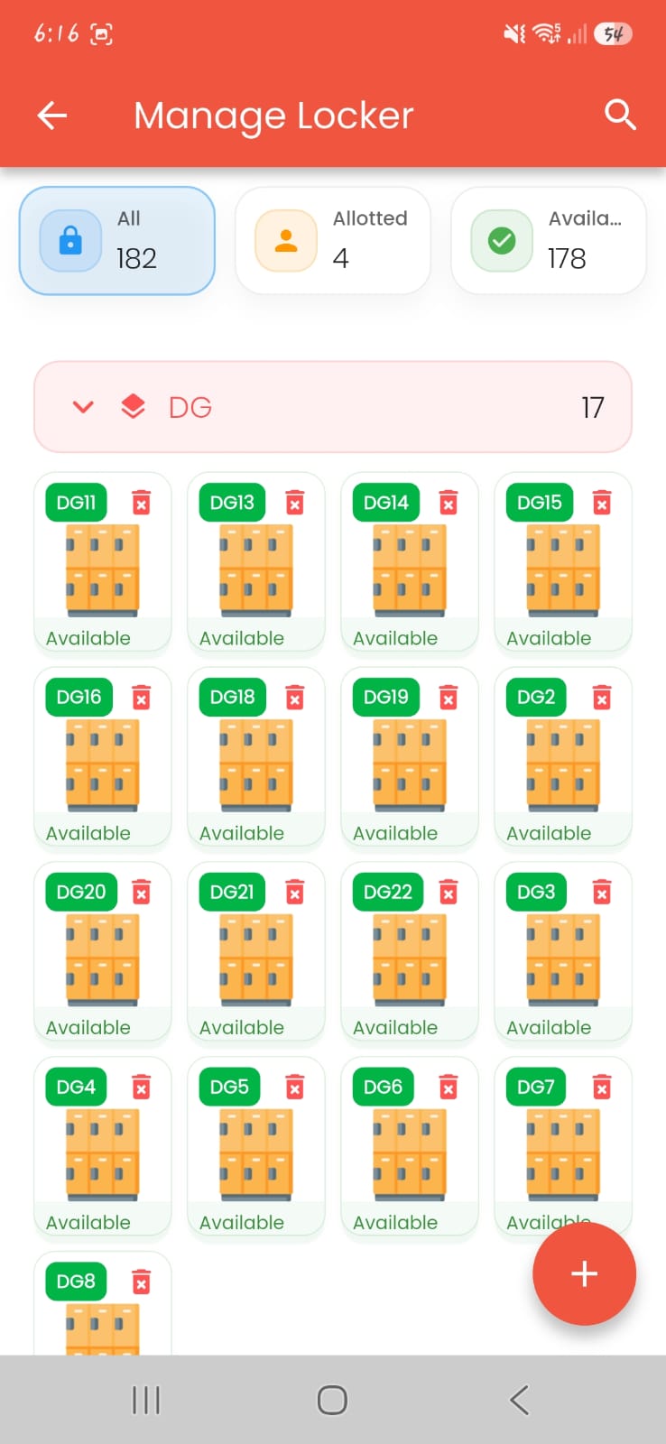Locker Management screen