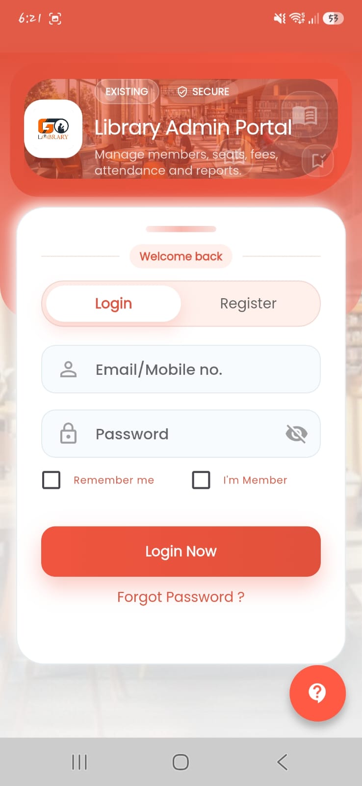 Login screen