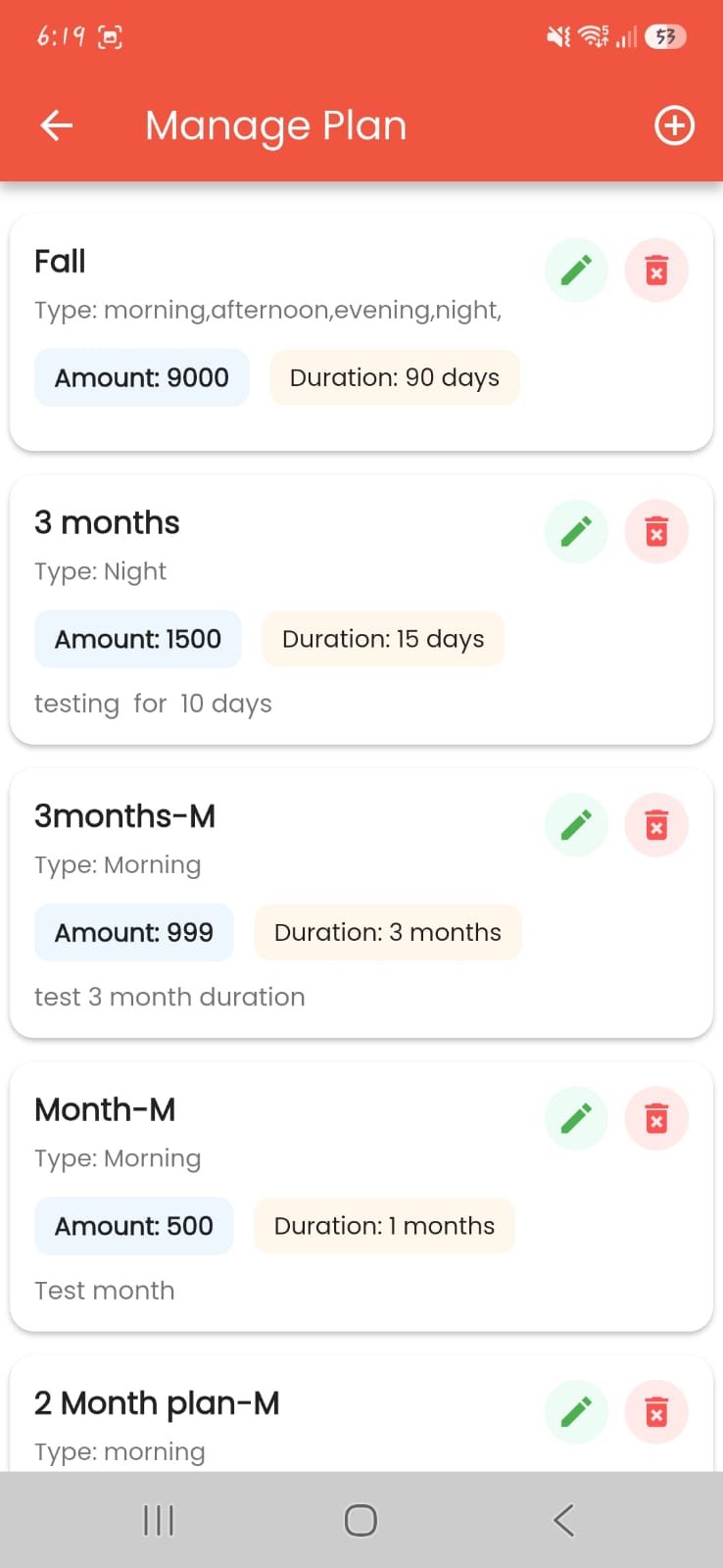 Manage Plans screen