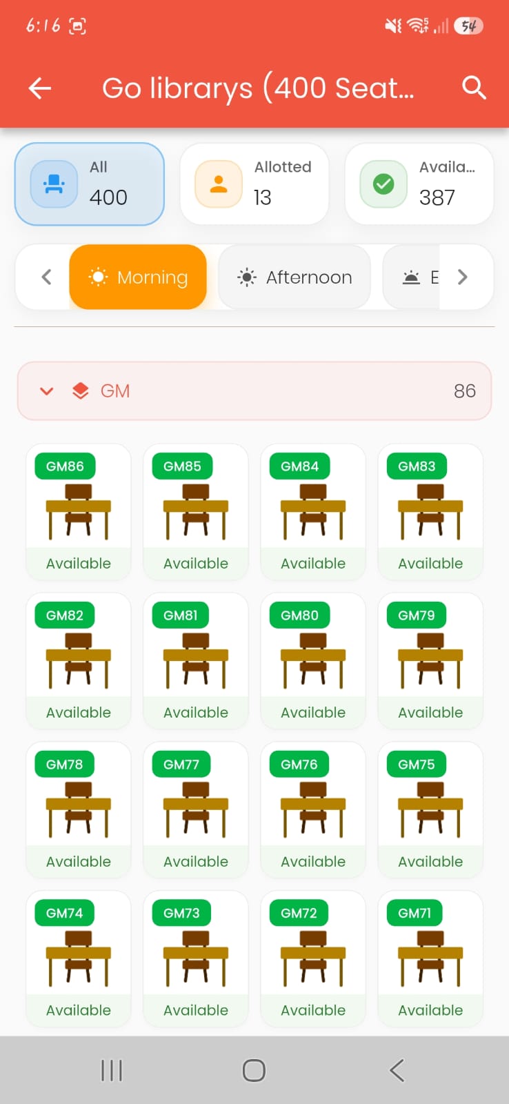 GoLibrary seat management screen